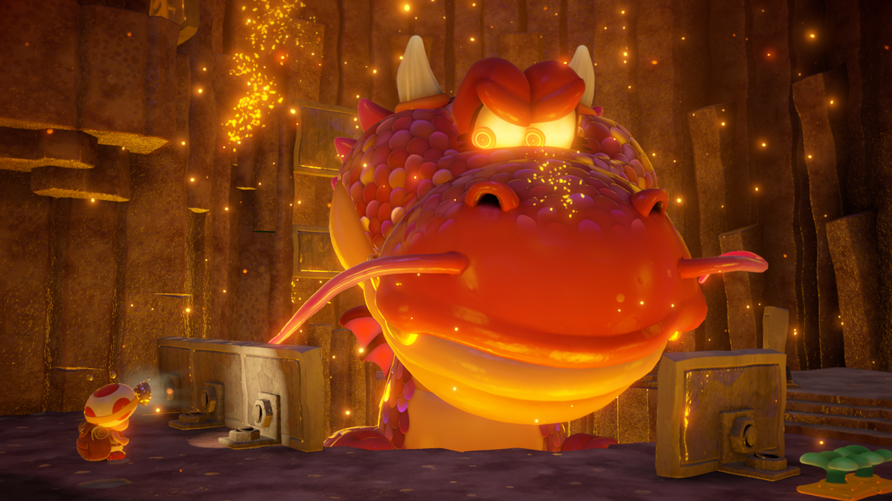Captain Toad: Treasure Tracker screenshot: stylized 3d, diorama, three-quarter, no outlines, soft gradient (environment, character, combat)