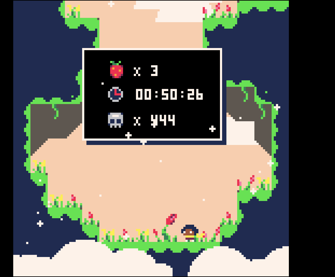 Celeste Classic 2 screenshot: pixel art, side-scrolling, flat / unlit (environment, ui / menu)
