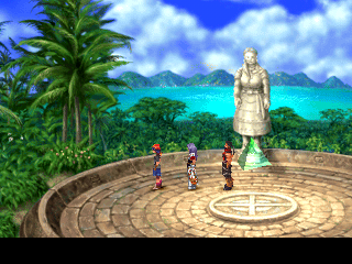 Chrono Cross screenshot: pre-rendered, painterly, low-poly, fixed camera, three-quarter, no outlines, baked lighting (environment)