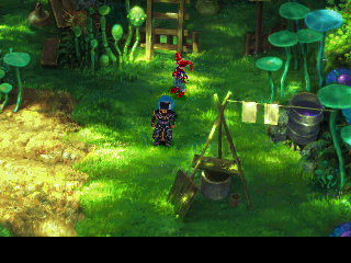 Chrono Cross screenshot: pre-rendered, painterly, low-poly, fixed camera, three-quarter, no outlines, baked lighting (environment)