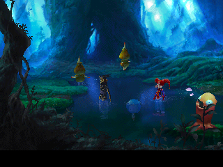 Chrono Cross screenshot: pre-rendered, low-poly, painterly, fixed camera, three-quarter, no outlines, baked lighting (environment)