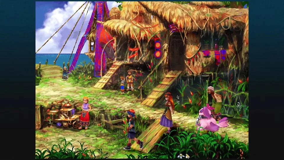 Chrono Cross: The Radical Dreamers Edition screenshot: pre-rendered, stylized 3d, painterly, fixed camera, three-quarter, no outlines, soft gradient (environment)
