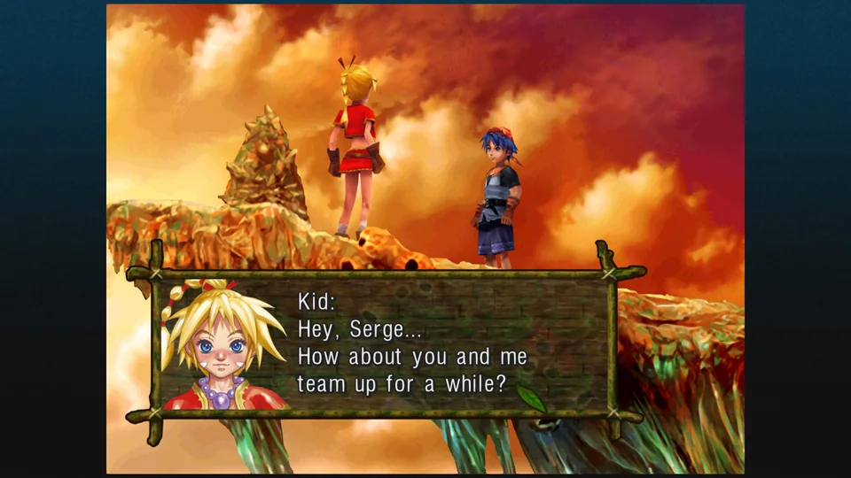 Chrono Cross: The Radical Dreamers Edition screenshot: pre-rendered, stylized 3d, painterly, fixed camera, three-quarter, no outlines, soft gradient (cutscene)