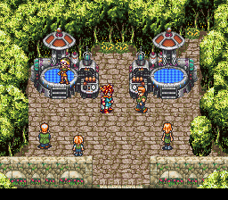 Chrono Trigger screenshot: pixel art, three-quarter, black outlines, baked lighting (environment)
