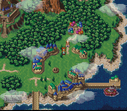 Chrono Trigger screenshot: pixel art, three-quarter, black outlines, baked lighting (environment)