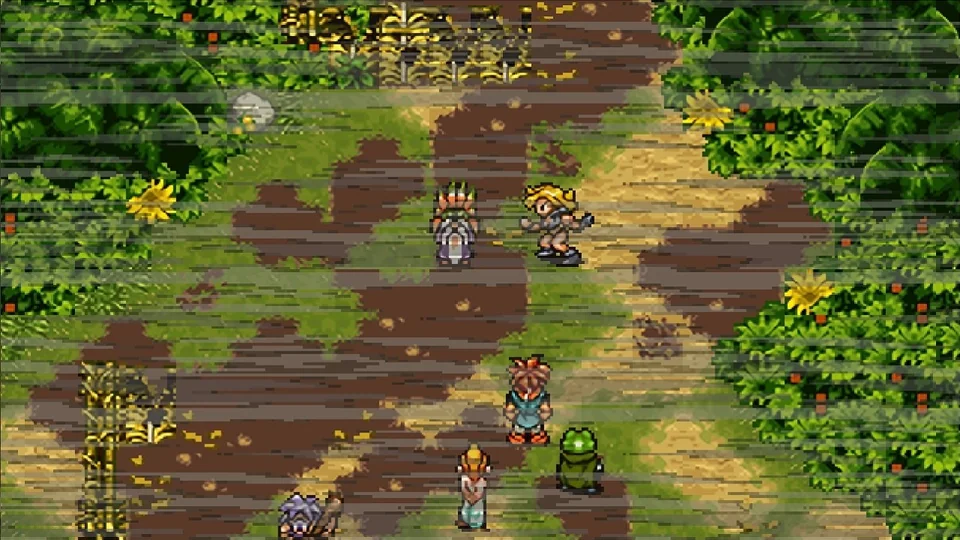 Chrono Trigger (PC) screenshot: pixel art, three-quarter, black outlines, baked lighting (environment, combat)