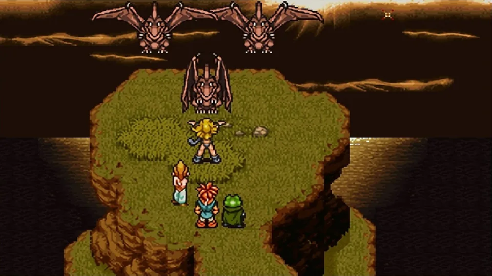 Chrono Trigger (Windows) screenshot: pixel art, three-quarter, black outlines, baked lighting (cutscene)