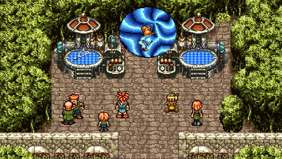 Chrono Trigger (Windows) screenshot: pixel art, three-quarter, black outlines, baked lighting (cutscene)