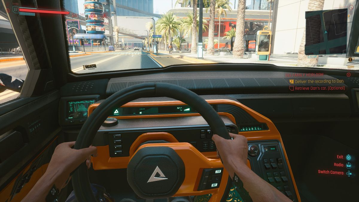 Cyberpunk 2077 screenshot: realistic, first-person, third-person, no outlines, realistic lighting (environment)