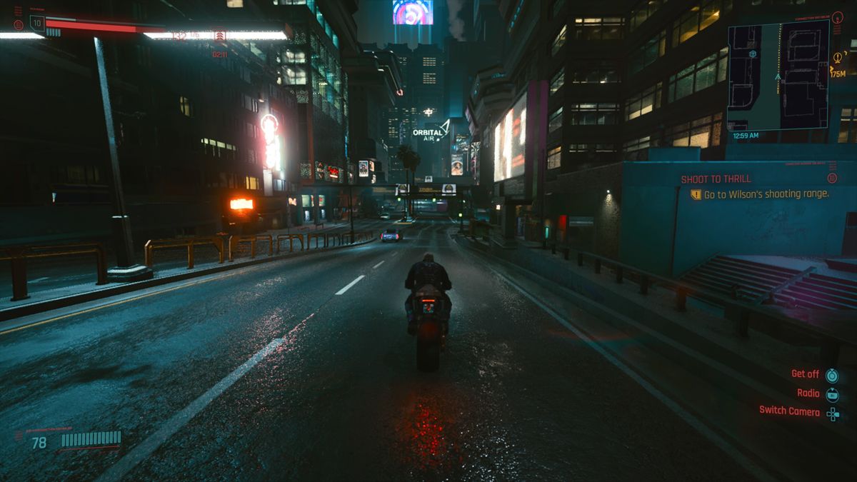 Cyberpunk 2077 screenshot: realistic, first-person, third-person, no outlines, realistic lighting (environment)