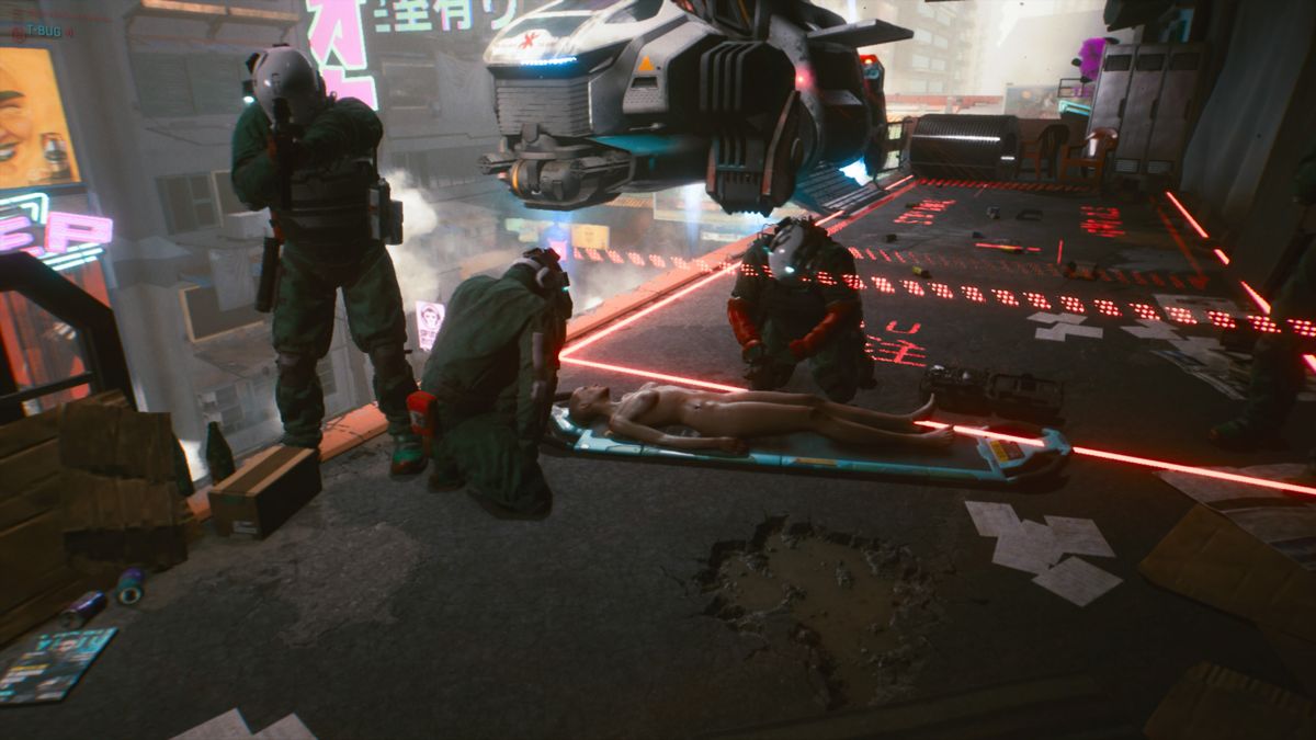 Cyberpunk 2077 screenshot: realistic, first-person, third-person, no outlines, realistic lighting (environment, character, cutscene)