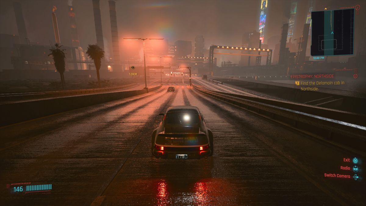 Cyberpunk 2077 screenshot: realistic, first-person, third-person, no outlines, realistic lighting (environment)