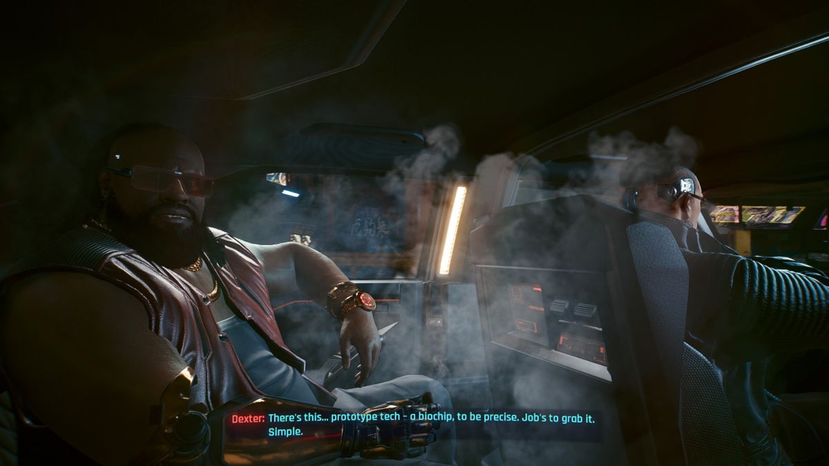 Cyberpunk 2077 screenshot: realistic, first-person, third-person, no outlines, realistic lighting (character, cutscene)
