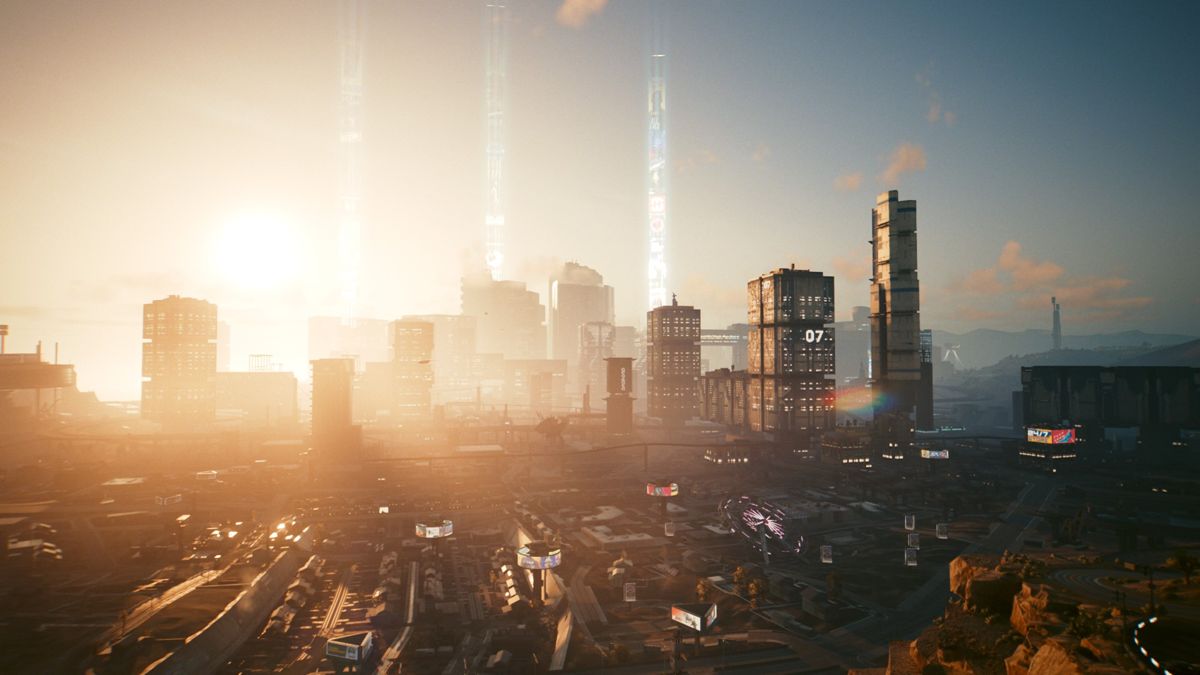 Cyberpunk 2077 screenshot: realistic, first-person, third-person, no outlines, realistic lighting (environment)