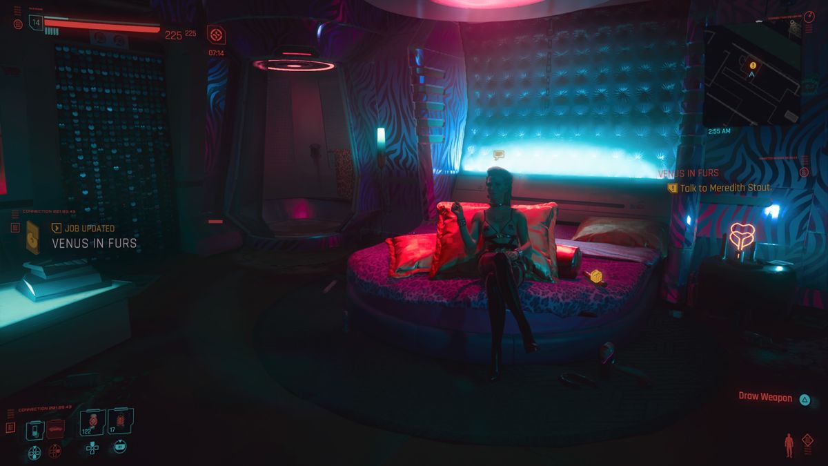 Cyberpunk 2077 screenshot: realistic, first-person, third-person, no outlines, realistic lighting (environment, character)