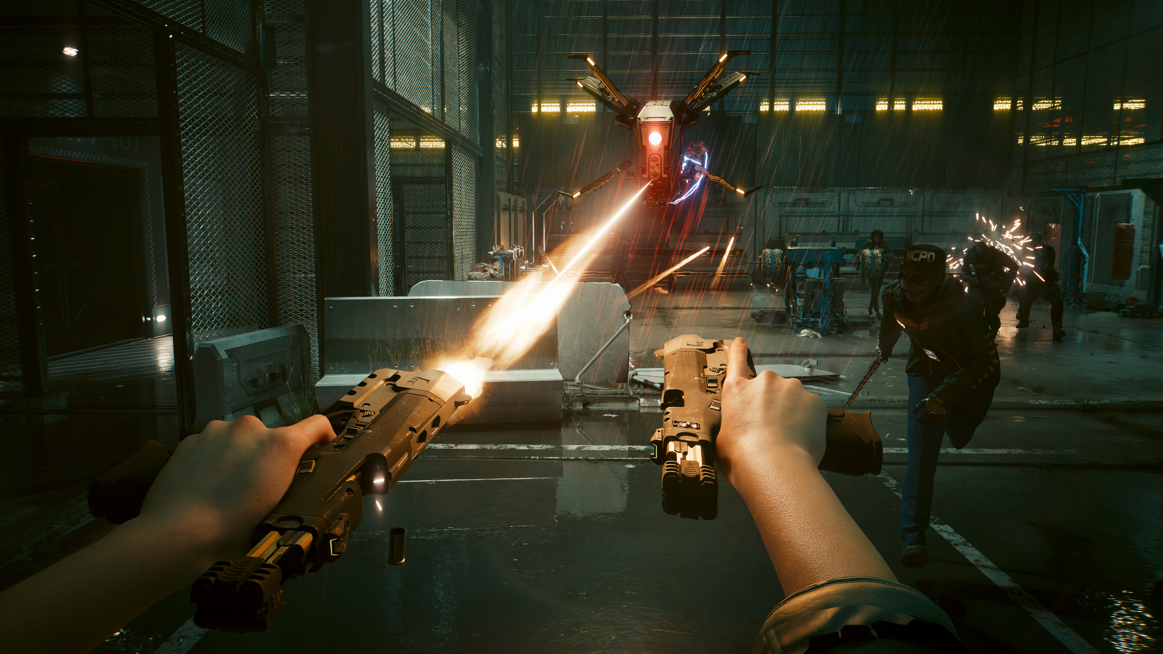 Cyberpunk 2077 screenshot: realistic, first-person, third-person, no outlines, realistic lighting (environment, combat)