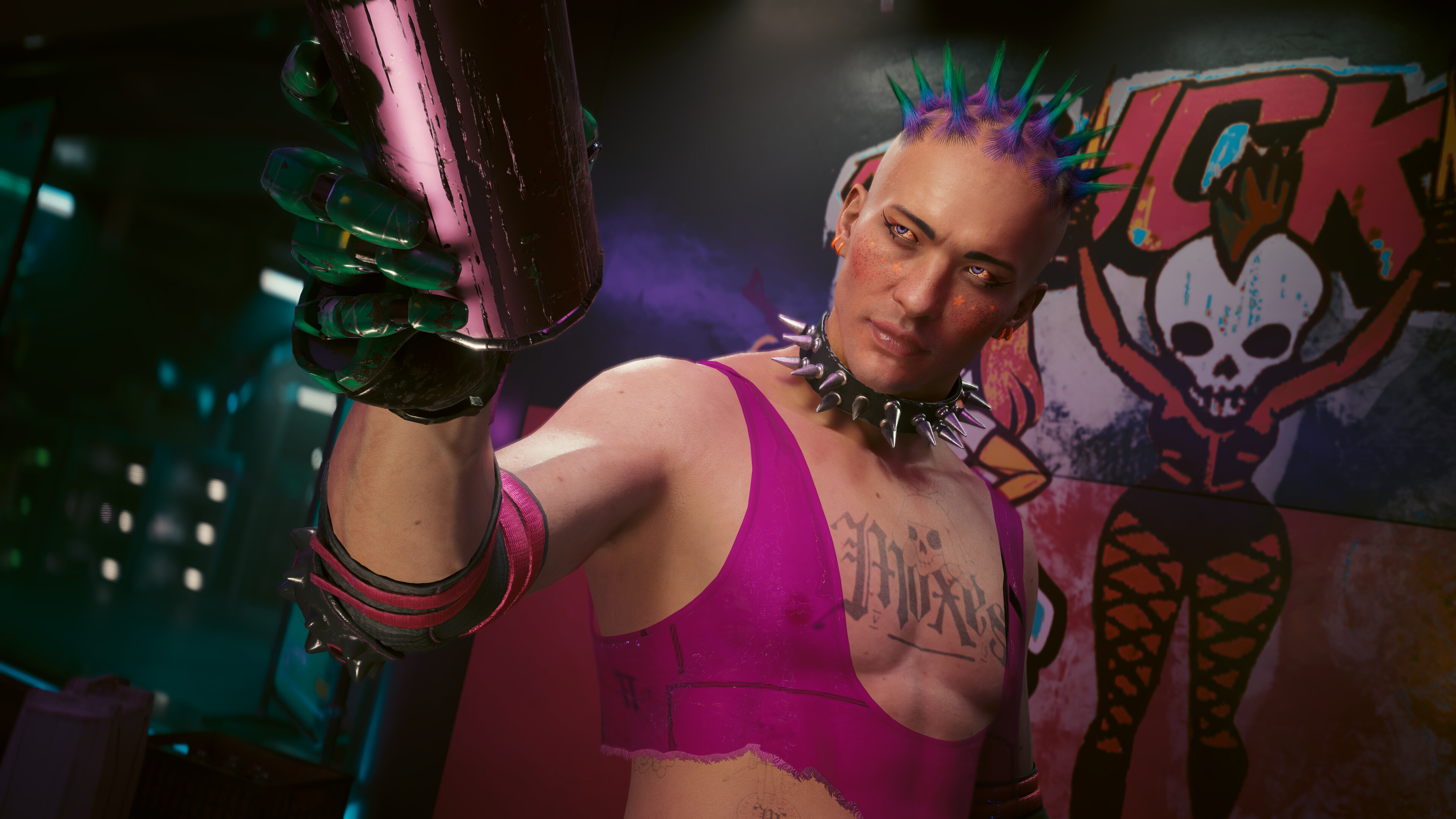 Cyberpunk 2077 screenshot: realistic, first-person, third-person, no outlines, realistic lighting (character, cutscene)