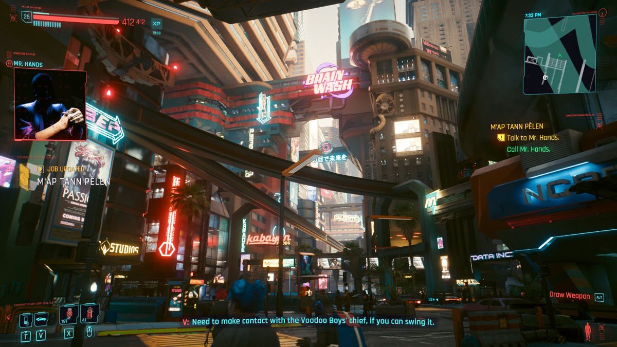 Cyberpunk 2077 screenshot: realistic, first-person, third-person, no outlines, realistic lighting (environment)