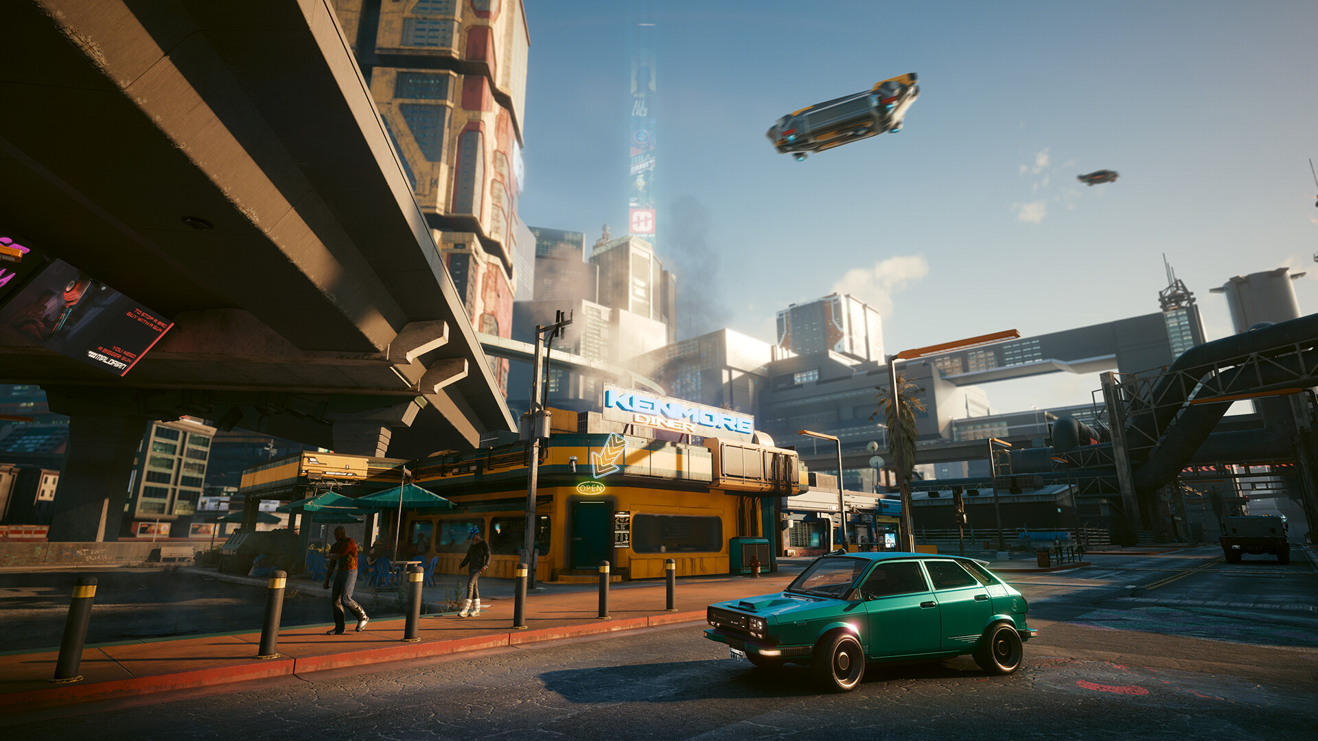 Cyberpunk 2077 screenshot: realistic, first-person, third-person, no outlines, realistic lighting (environment)