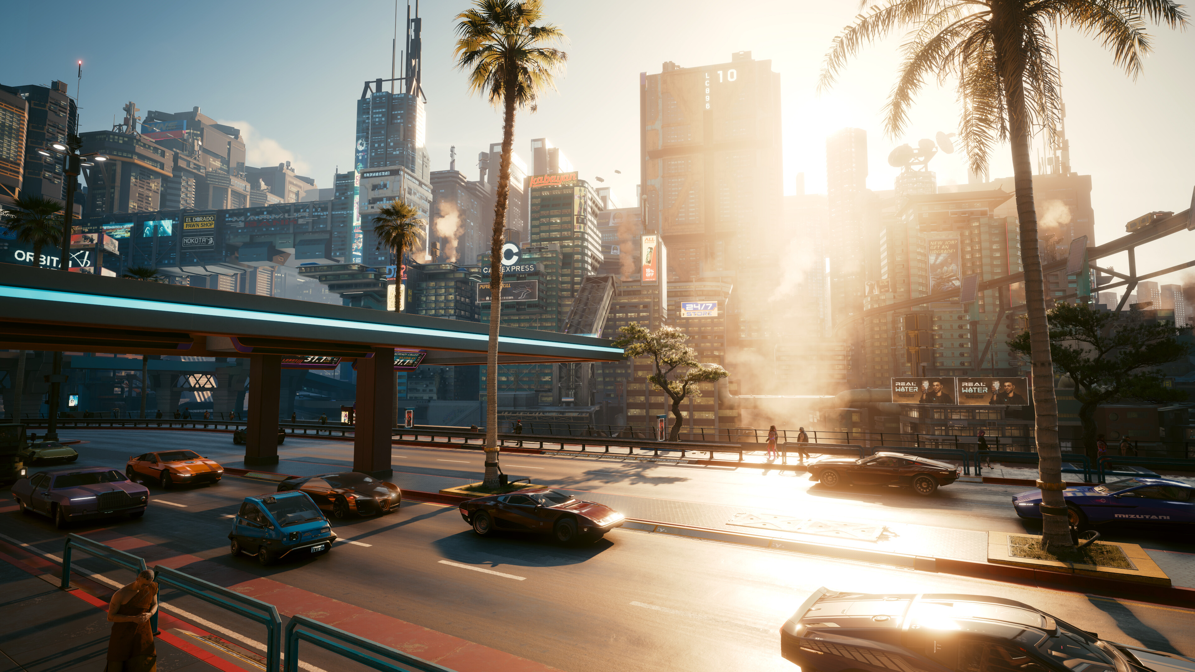 Cyberpunk 2077 screenshot: realistic, first-person, third-person, no outlines, realistic lighting (environment)