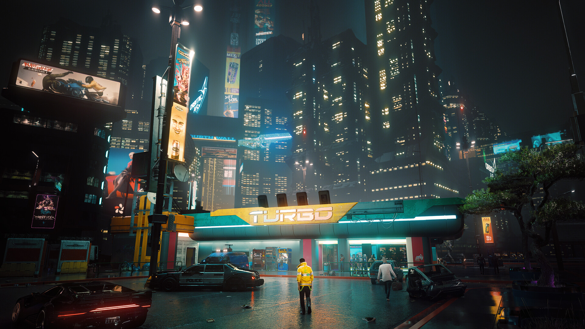 Cyberpunk 2077 screenshot: realistic, first-person, third-person, no outlines, realistic lighting (environment)