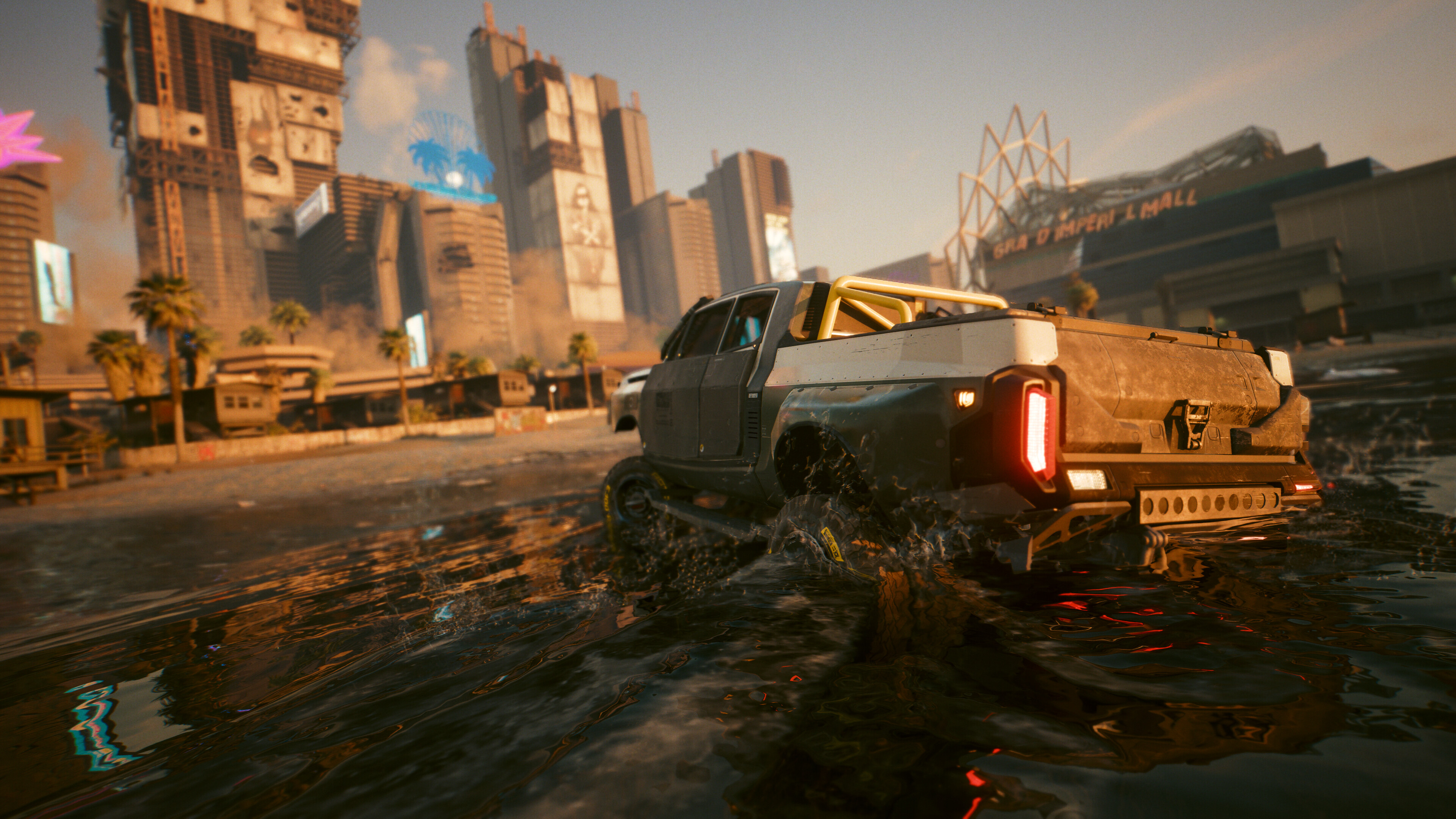 Cyberpunk 2077 screenshot: realistic, first-person, third-person, no outlines, realistic lighting (environment)