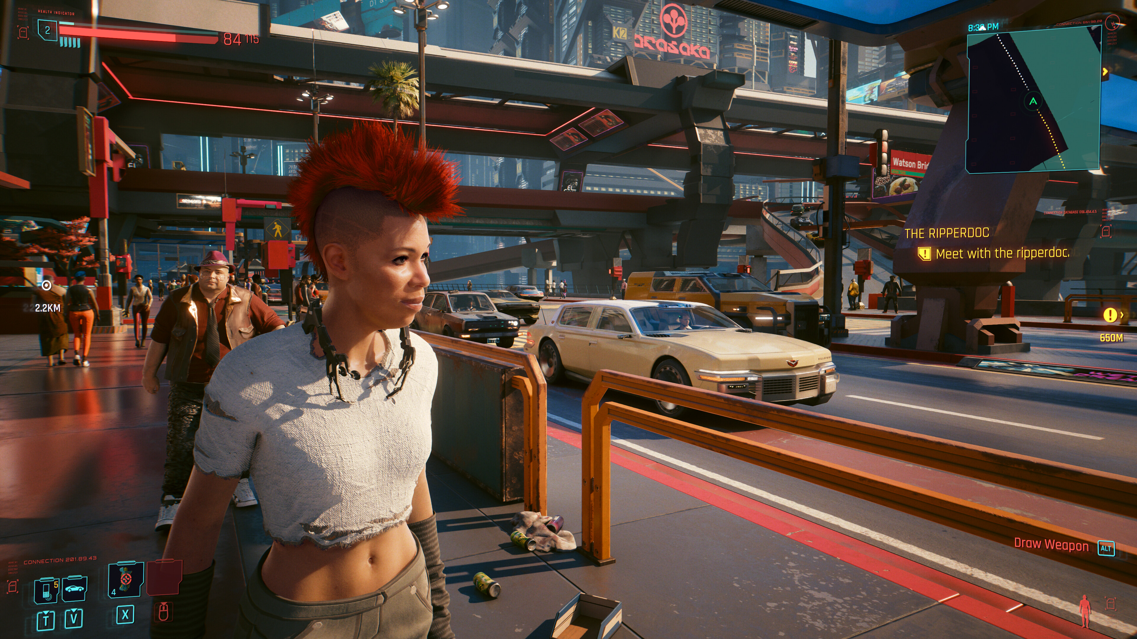 Cyberpunk 2077 screenshot: realistic, first-person, third-person, no outlines, realistic lighting (environment, character)