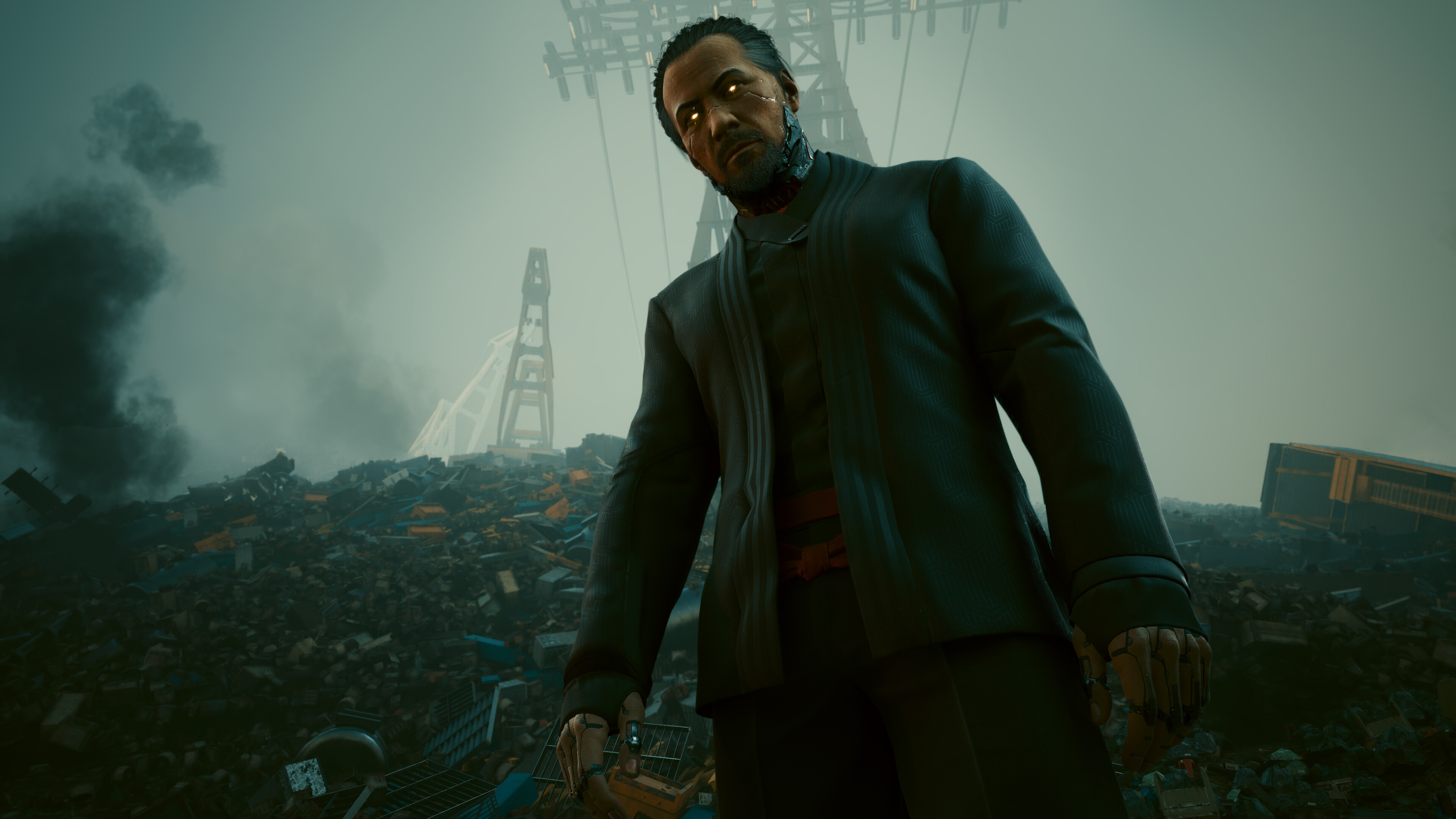 Cyberpunk 2077 screenshot: realistic, first-person, third-person, no outlines, realistic lighting (environment, character, cutscene)