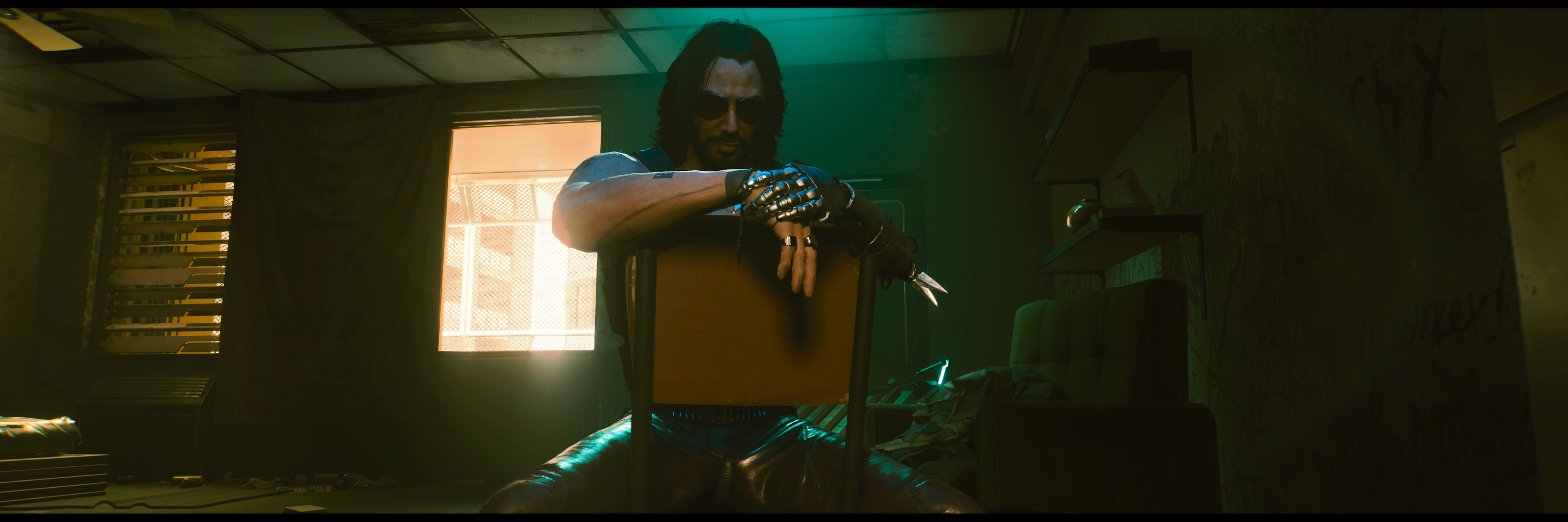 Cyberpunk 2077 screenshot: realistic, first-person, third-person, no outlines, realistic lighting (character, cutscene)