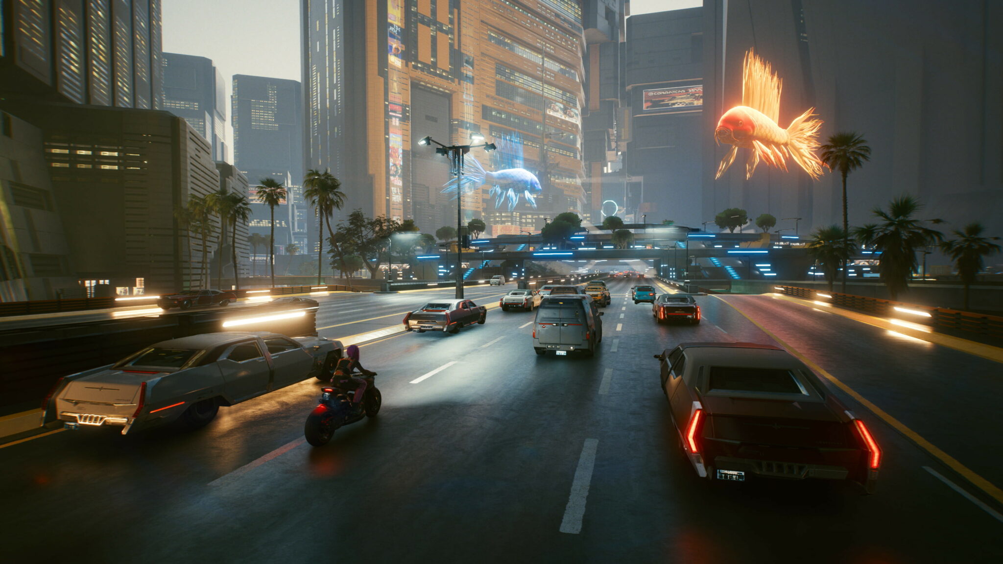 Cyberpunk 2077 screenshot: realistic, first-person, third-person, no outlines, realistic lighting (environment)