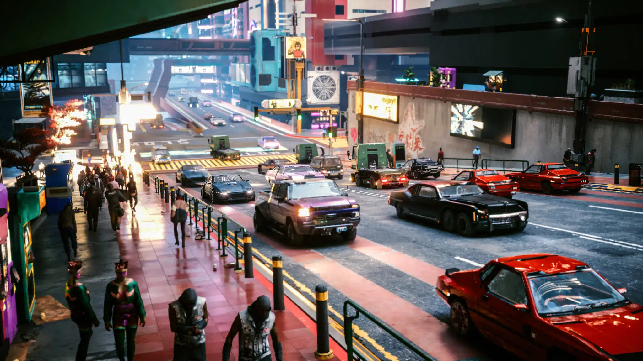 Cyberpunk 2077 screenshot: realistic, first-person, third-person, no outlines, realistic lighting (environment)