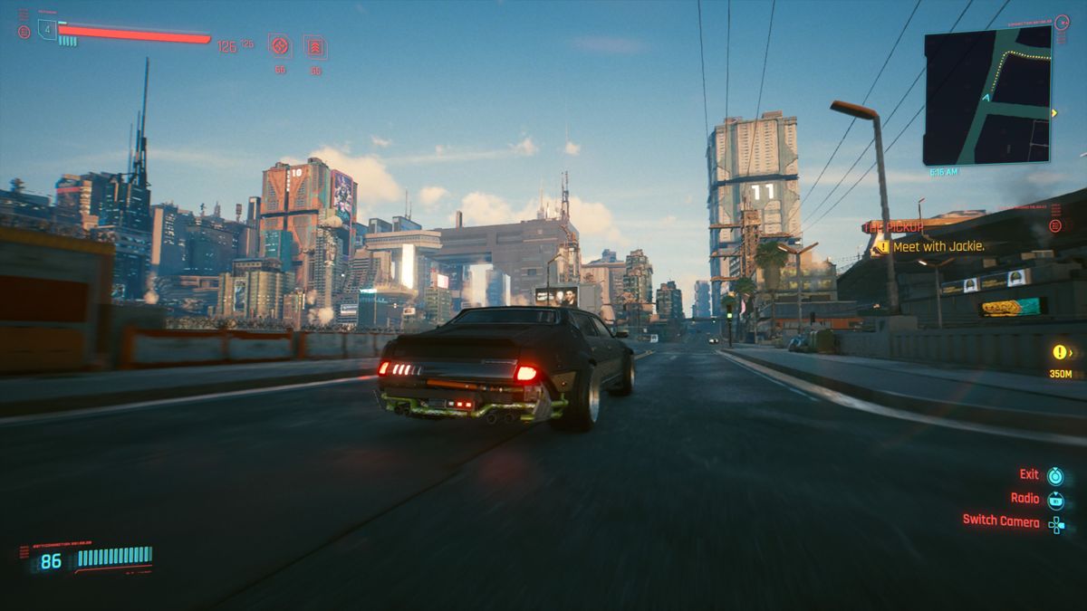 Cyberpunk 2077 screenshot: realistic, first-person, third-person, no outlines, realistic lighting (environment)