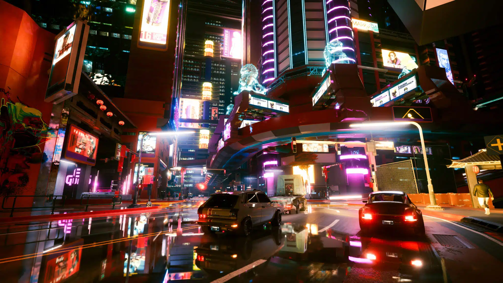 Cyberpunk 2077 screenshot: realistic, first-person, third-person, no outlines, realistic lighting (environment)