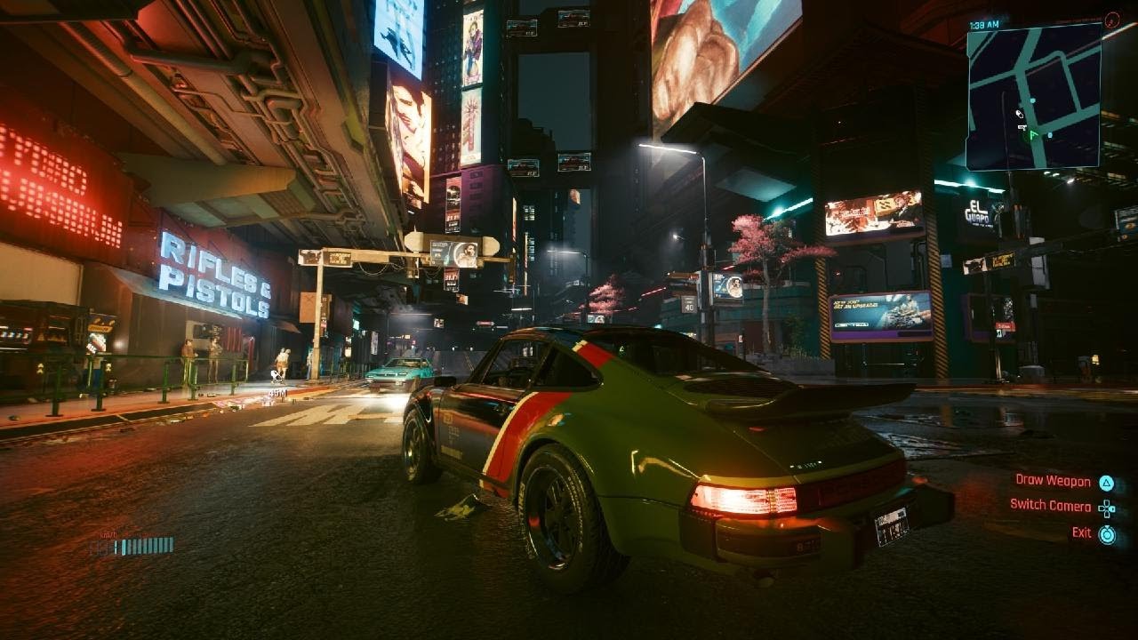 Cyberpunk 2077 screenshot: realistic, first-person, third-person, no outlines, realistic lighting (environment)