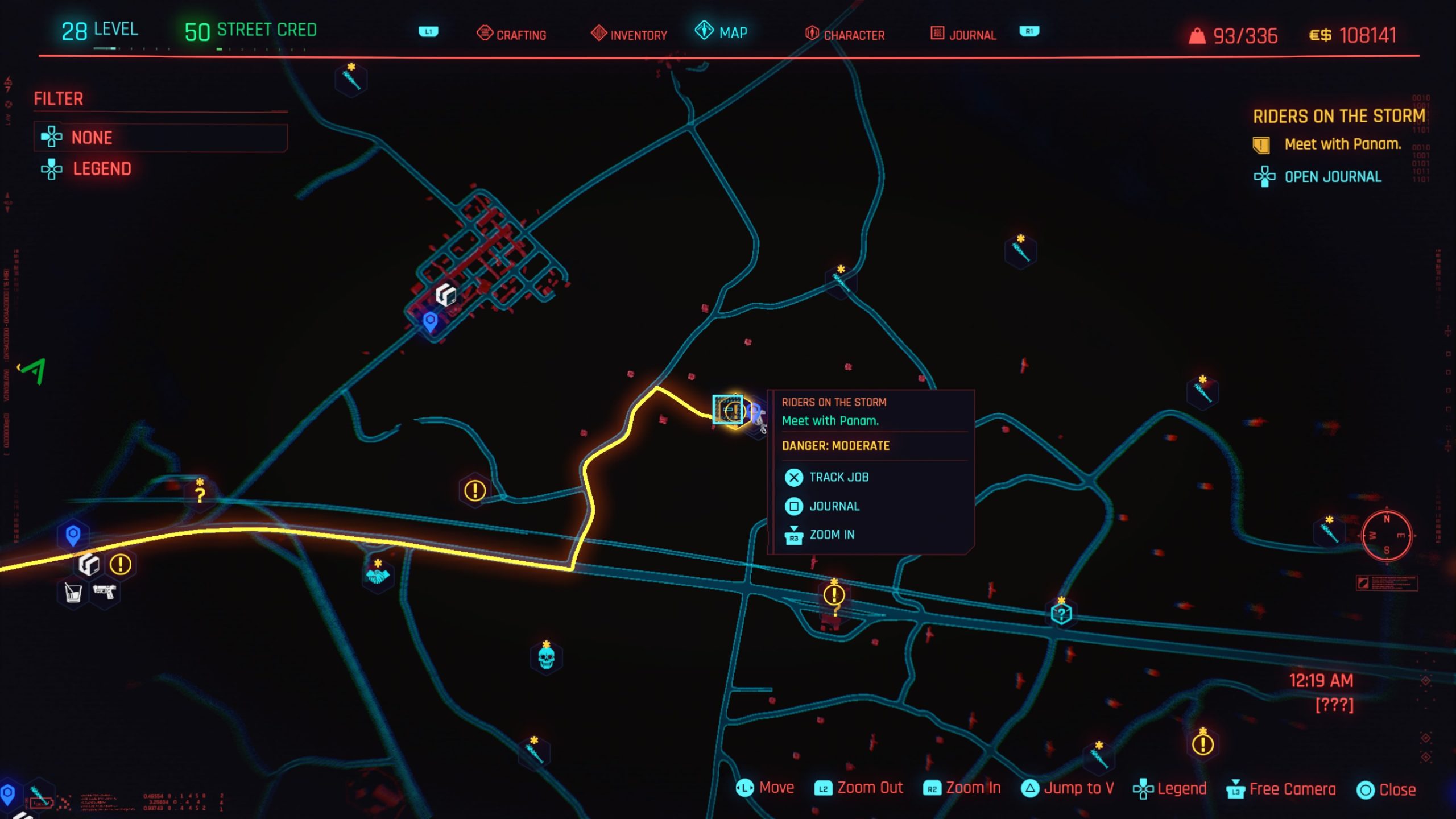 Cyberpunk 2077 screenshot: realistic, first-person, third-person, no outlines, realistic lighting (ui / menu)