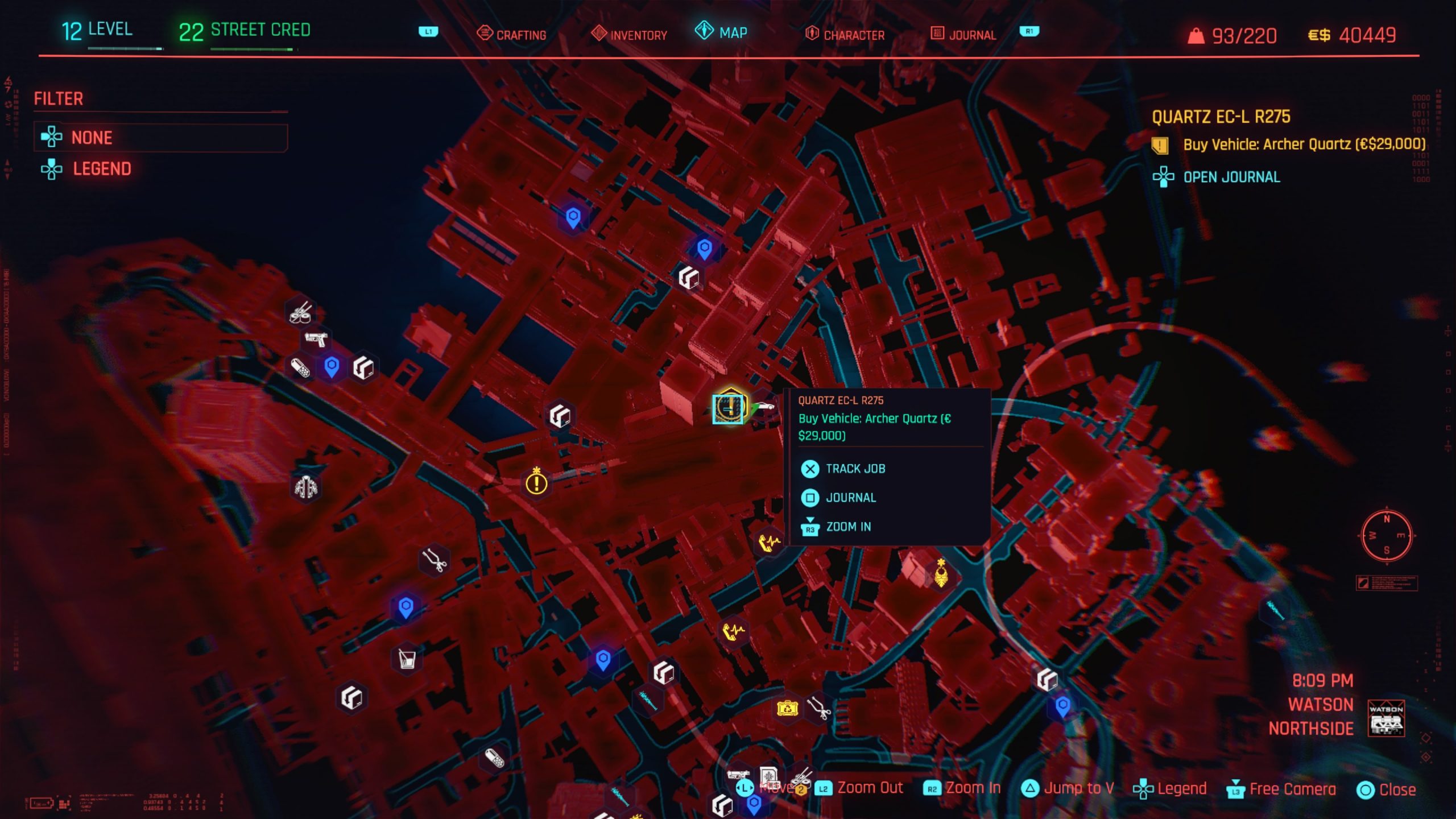 Cyberpunk 2077 screenshot: realistic, first-person, third-person, no outlines, realistic lighting (ui / menu)