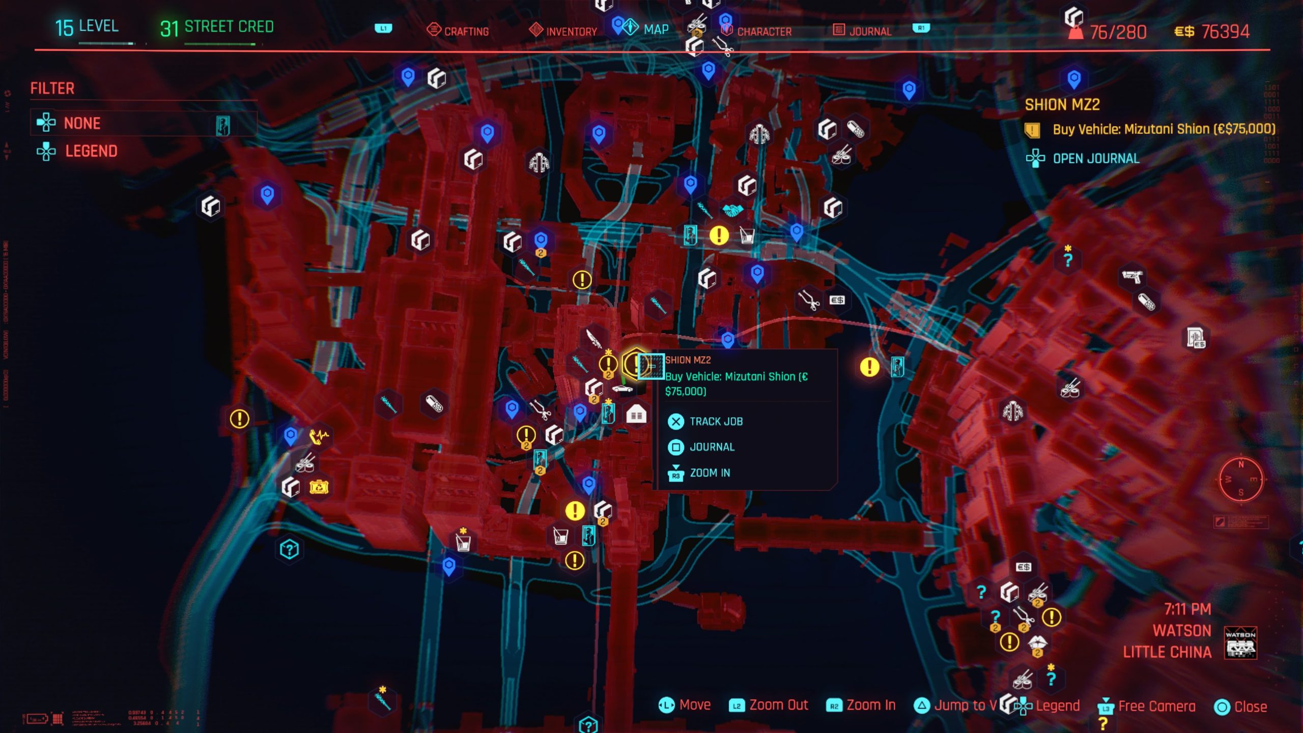 Cyberpunk 2077 screenshot: realistic, first-person, third-person, no outlines, realistic lighting (ui / menu)