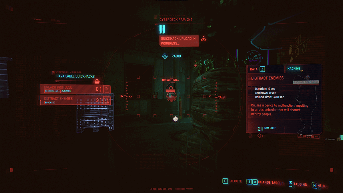 Cyberpunk 2077 screenshot: realistic, first-person, third-person, no outlines, realistic lighting (environment, ui / menu)