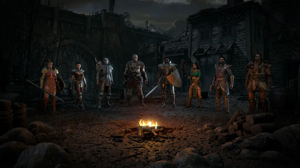 Diablo II: Resurrected screenshot: realistic, isometric, no outlines, realistic lighting (character, ui / menu)