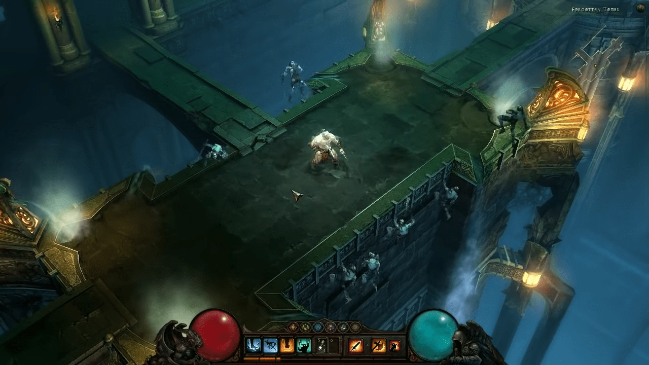 Diablo III screenshot: stylized 3d, painterly, isometric, no outlines, soft gradient (environment)