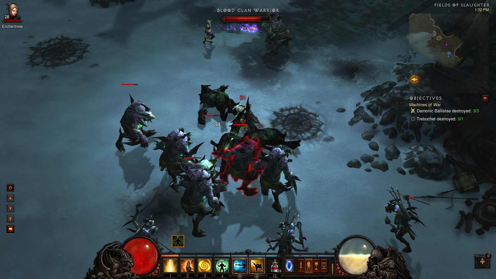 Diablo III screenshot: stylized 3d, painterly, isometric, no outlines, soft gradient (environment, combat)