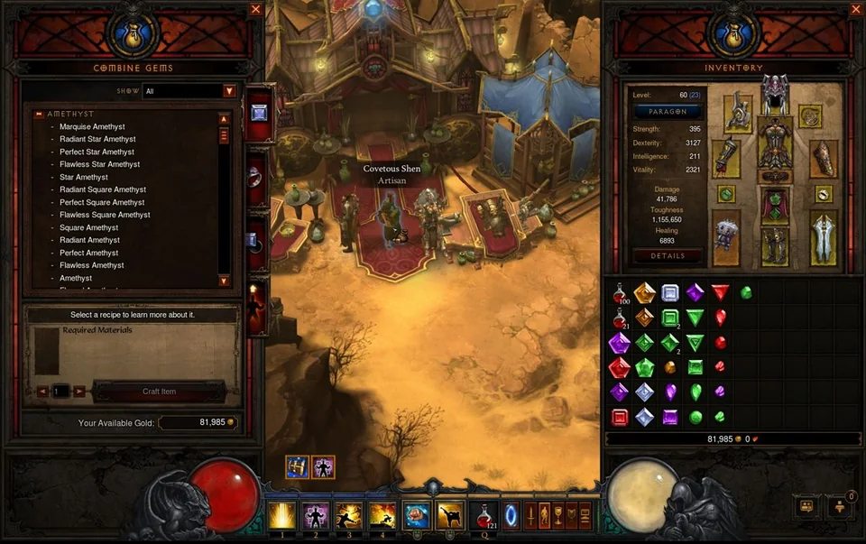 Diablo III screenshot: stylized 3d, painterly, isometric, no outlines, soft gradient (ui / menu)