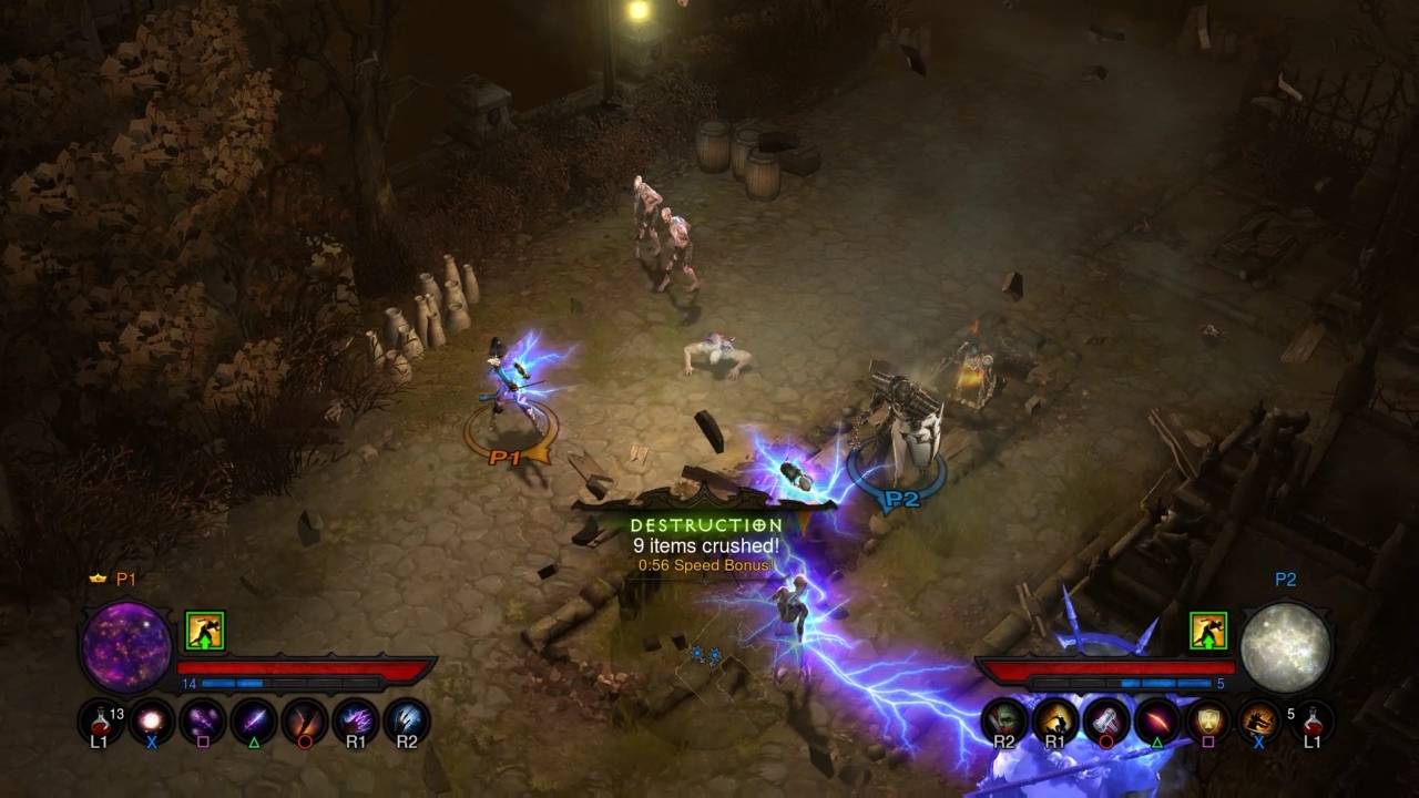 Diablo III: Reaper of Souls – Ultimate Evil Edition screenshot: stylized 3d, isometric, no outlines, soft gradient (environment, combat)