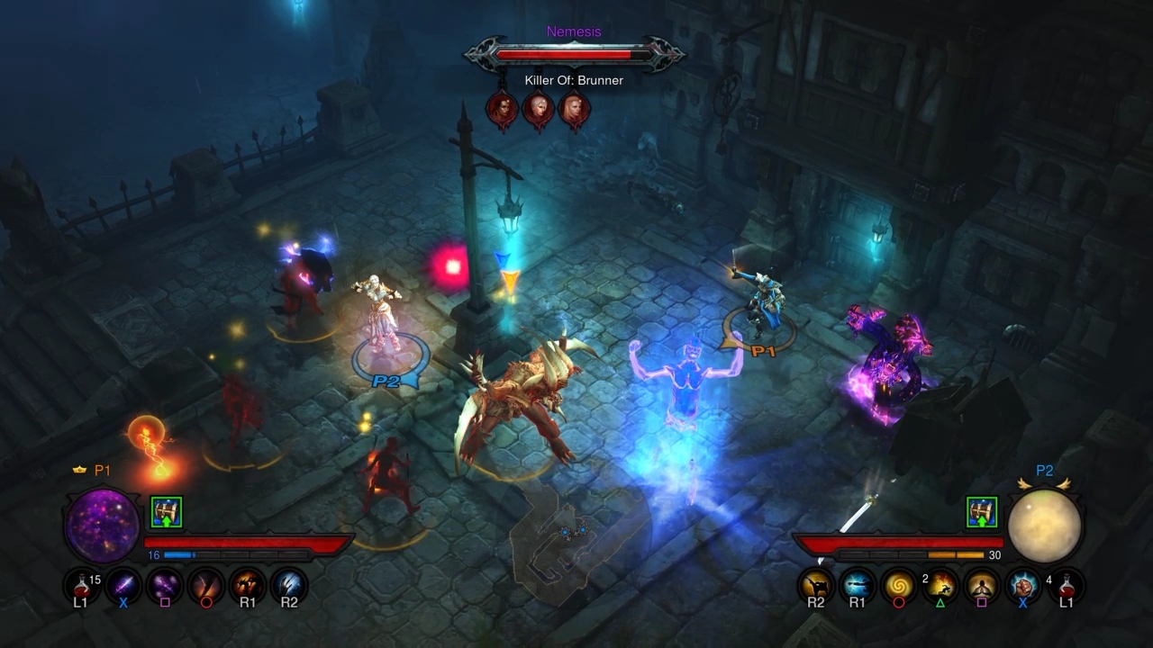 Diablo III: Reaper of Souls – Ultimate Evil Edition screenshot: stylized 3d, painterly, isometric, no outlines, soft gradient (environment, combat)