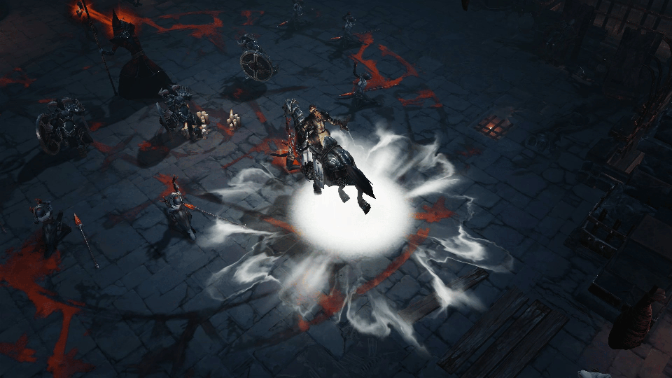 Diablo Immortal screenshot: stylized 3d, isometric, no outlines, soft gradient (combat)