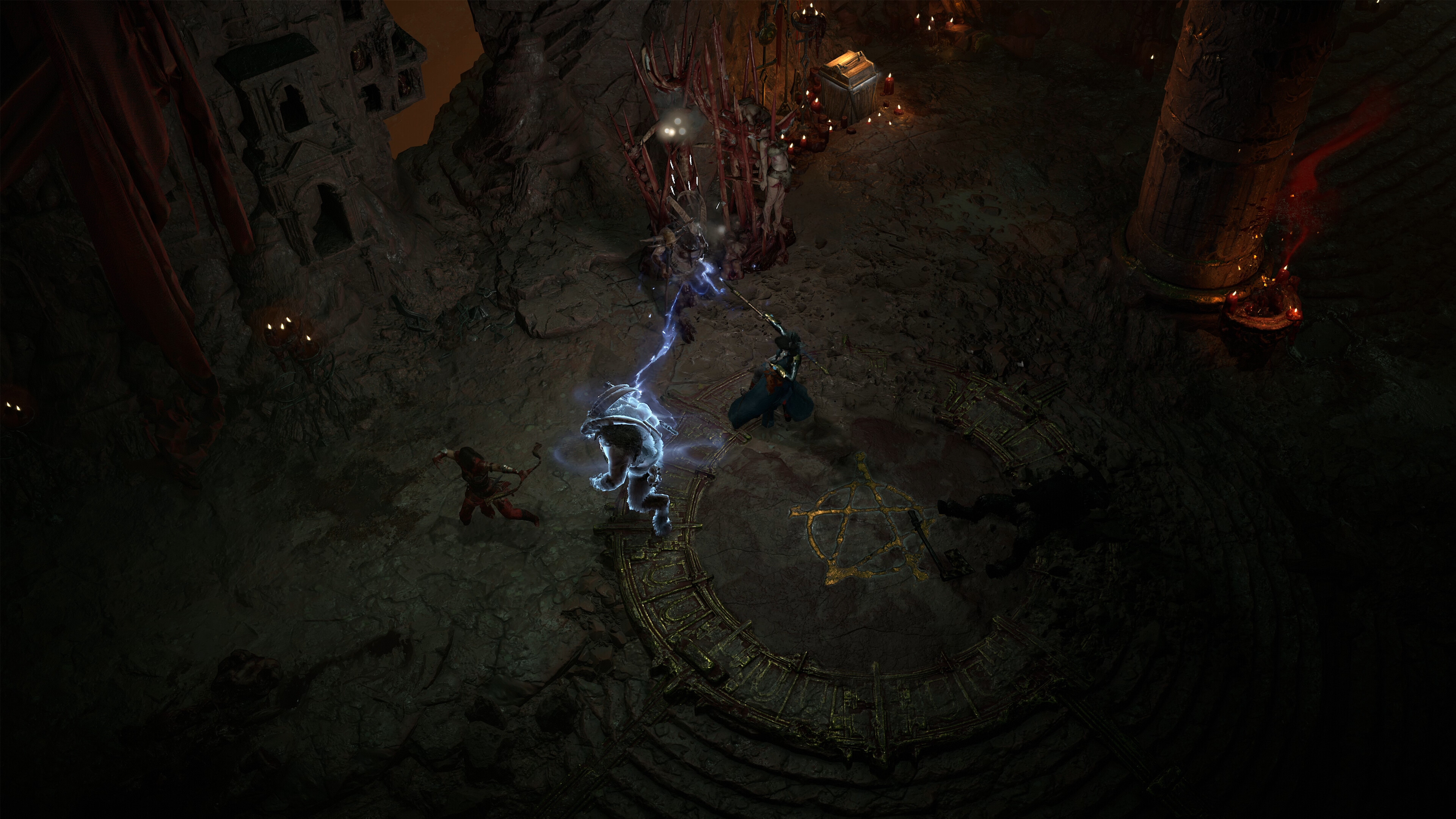 Diablo IV screenshot: realistic, three-quarter, no outlines, realistic lighting (environment, combat)