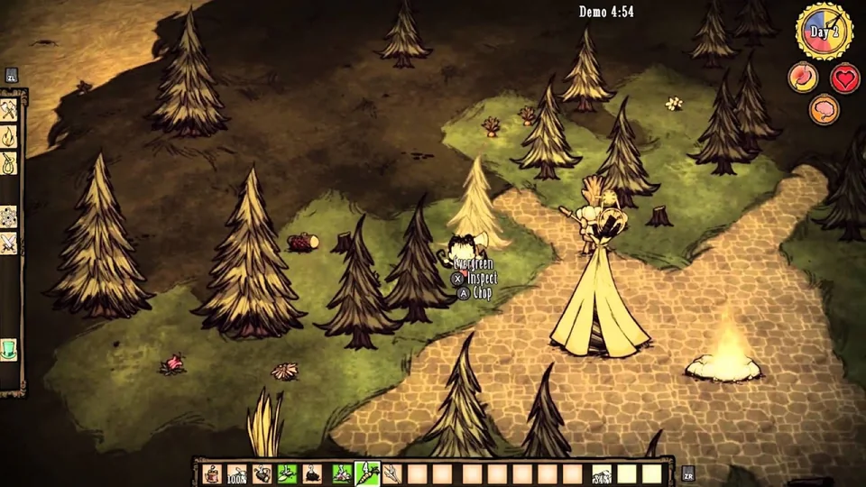 Don't Starve screenshot: hand-drawn, three-quarter, inked lines, flat / unlit (environment)