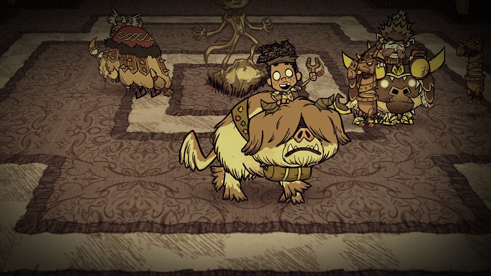 Don't Starve Together screenshot: hand-drawn, three-quarter, inked lines, hatching (character)