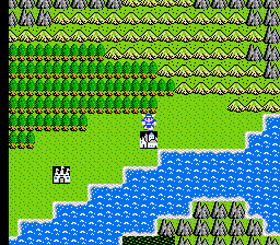 Dragon Quest screenshot: pixel art, three-quarter, first-person, black outlines, flat / unlit (environment)
