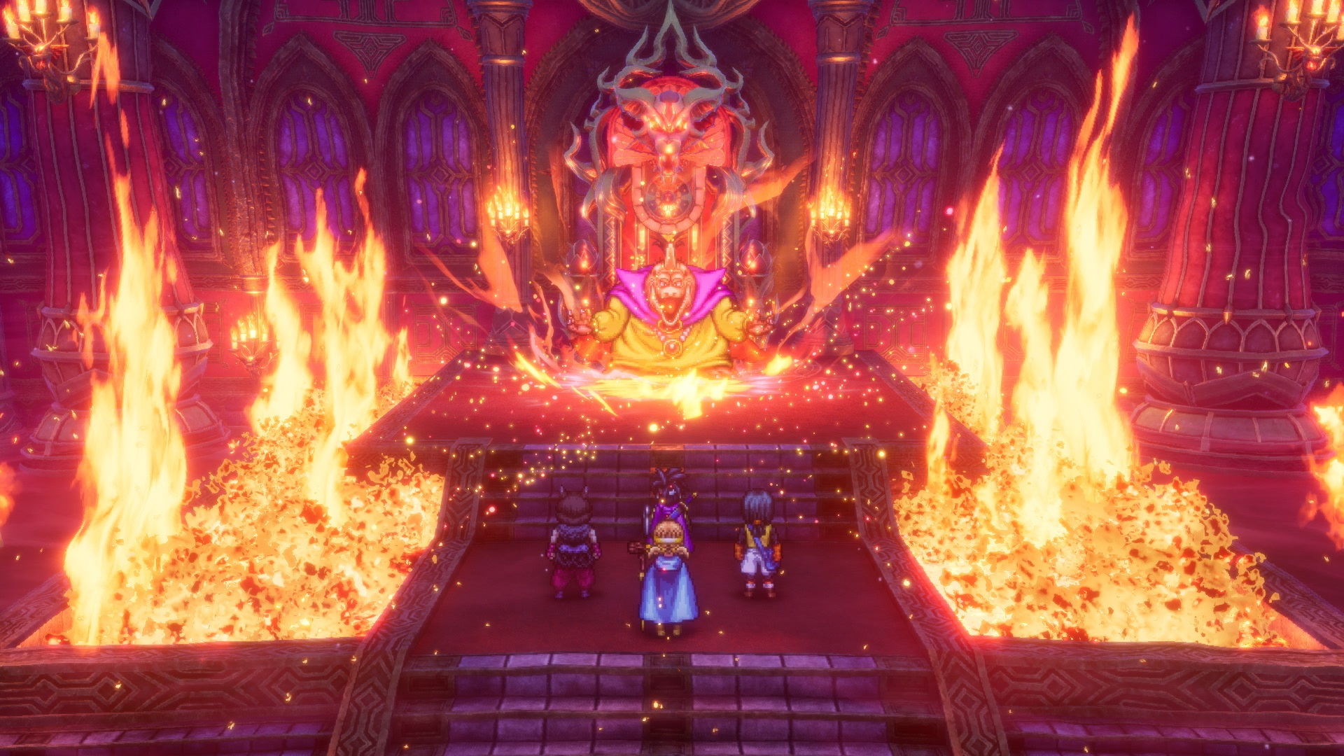 Dragon Quest HD-2D Erdrick Trilogy Collection screenshot: stylized 3d, pixel art, three-quarter, soft gradient (cutscene)